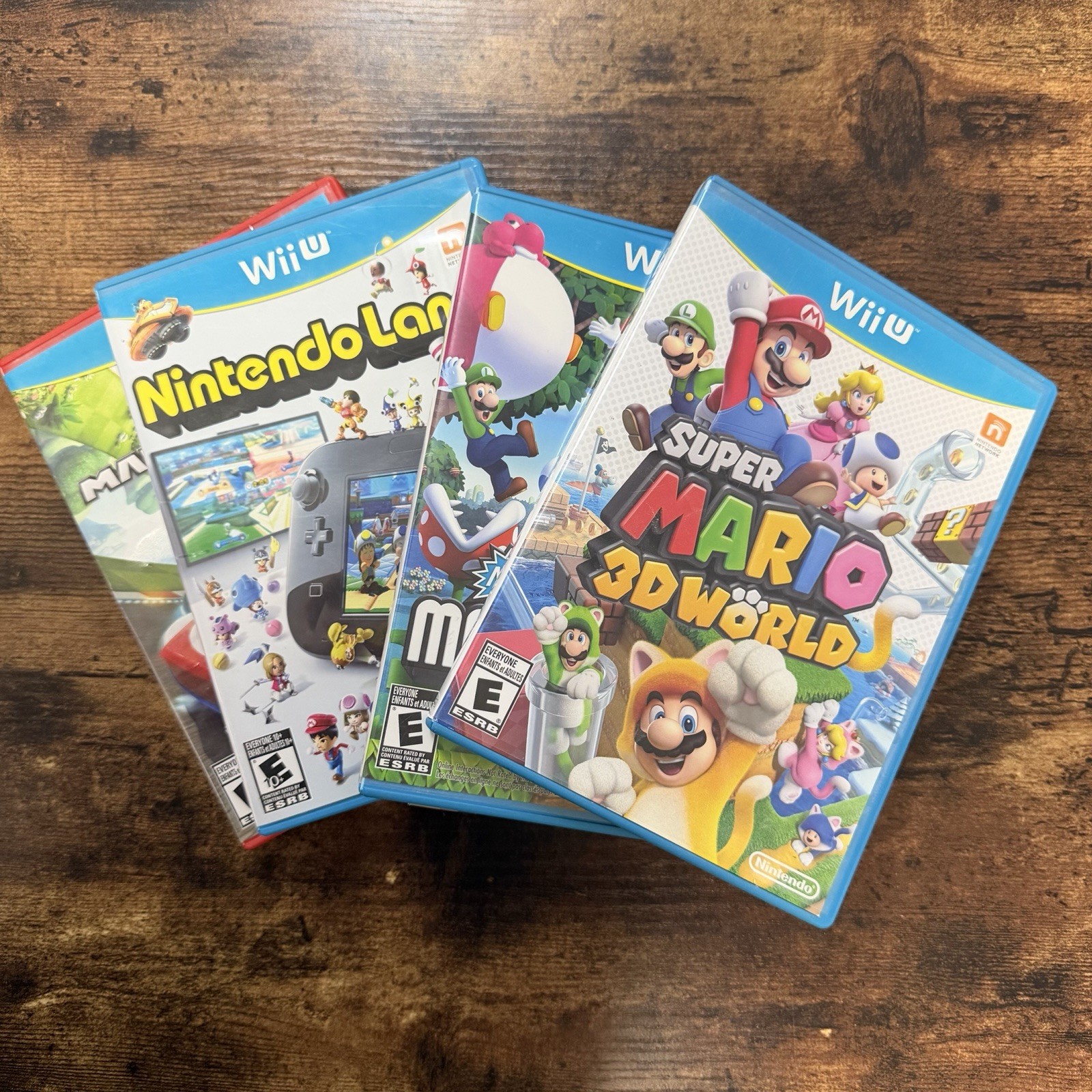 Wii U Mario Etc Bundle 4 Video Games – Kart 8, Bros U, 3D World, NintendoLand