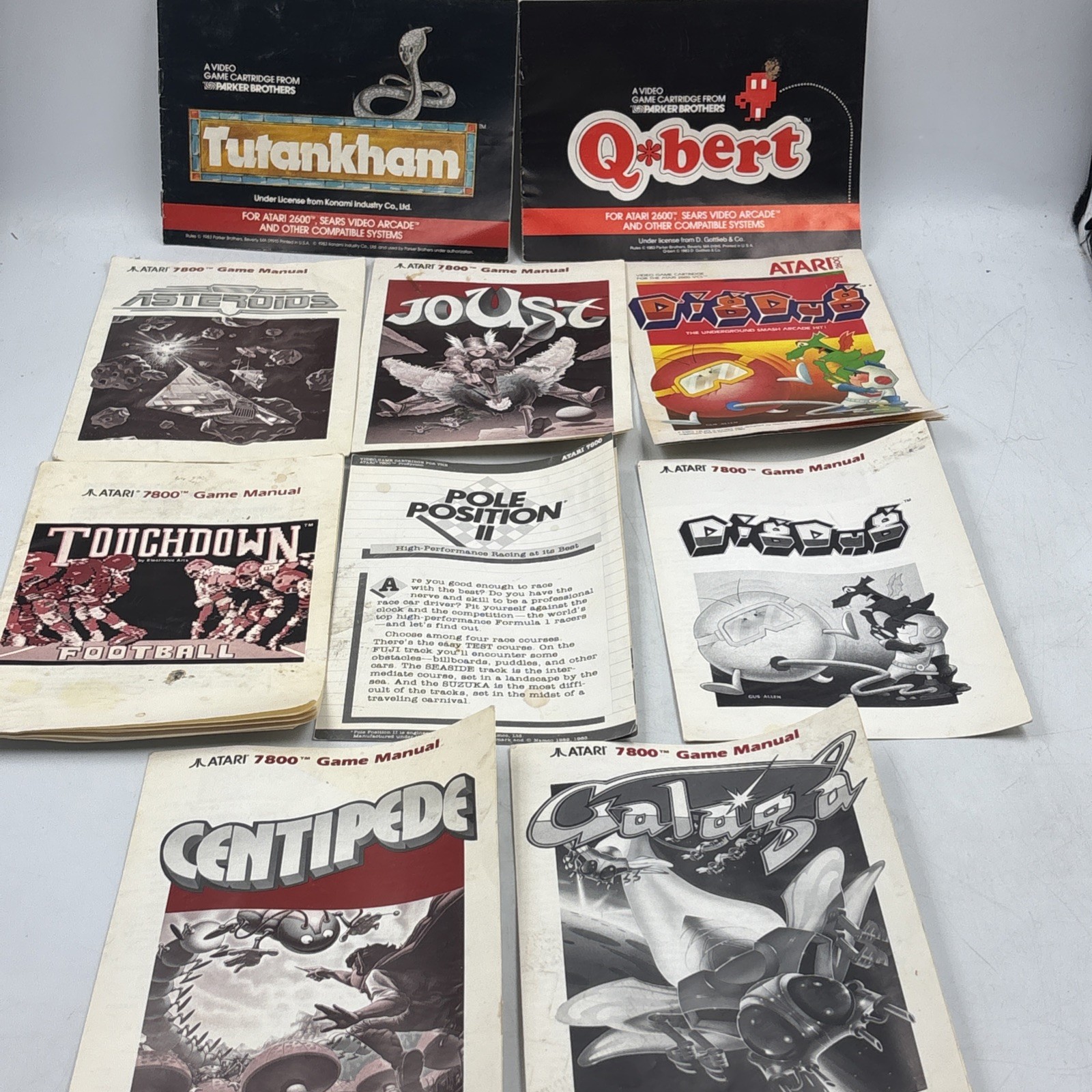Atari 2600 7800 Lot Of 10 Manuals Galaga QBert Joust Dig Dug Asteroids Centipede