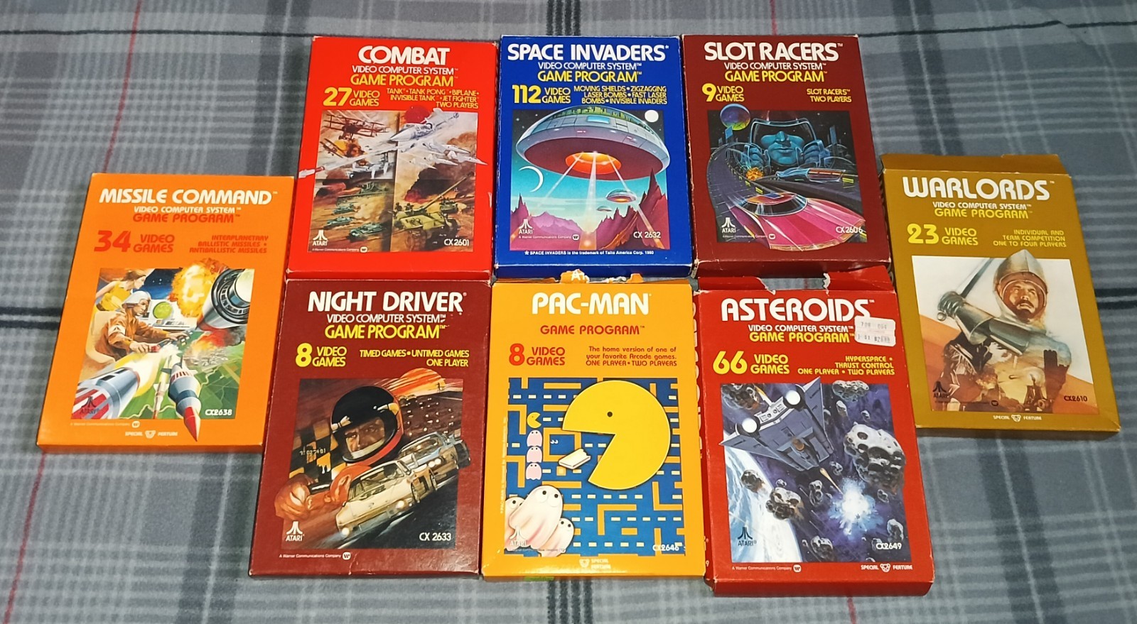 Pac-Man Atari 2600 8 Games Lot. Tested. Boxed. No Manuals. Asteroids Space Invad