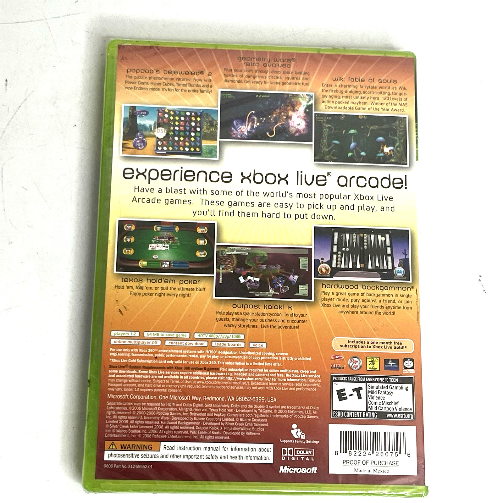 Xbox Live Arcade Unplugged Vol. 1 (Microsoft Xbox 360, 2006) Sealed New.