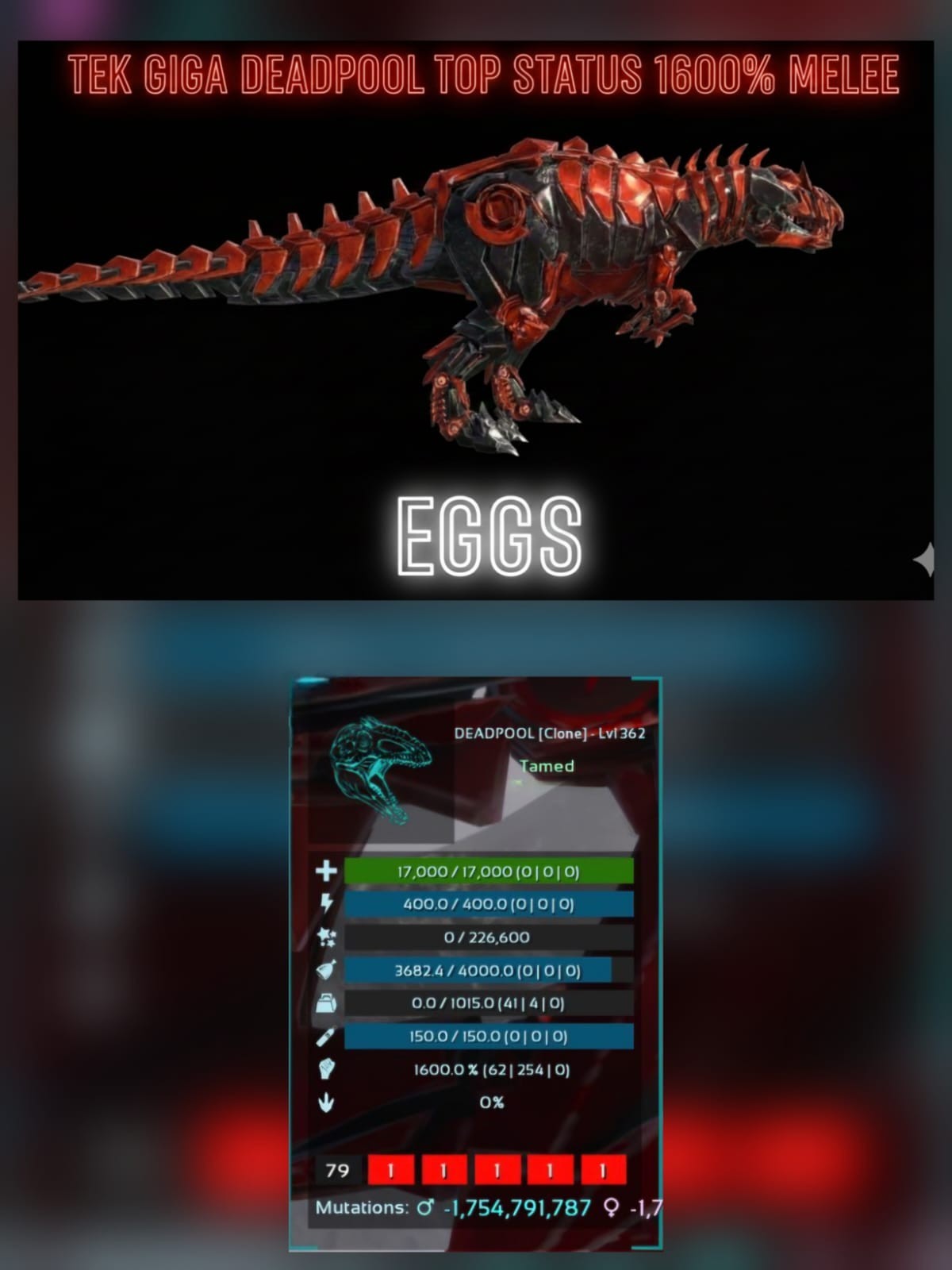 Tek Giga Top Status Eggs Ark Ascended Pve Official-Asa-dinos-tek PC/XBOX/PS5