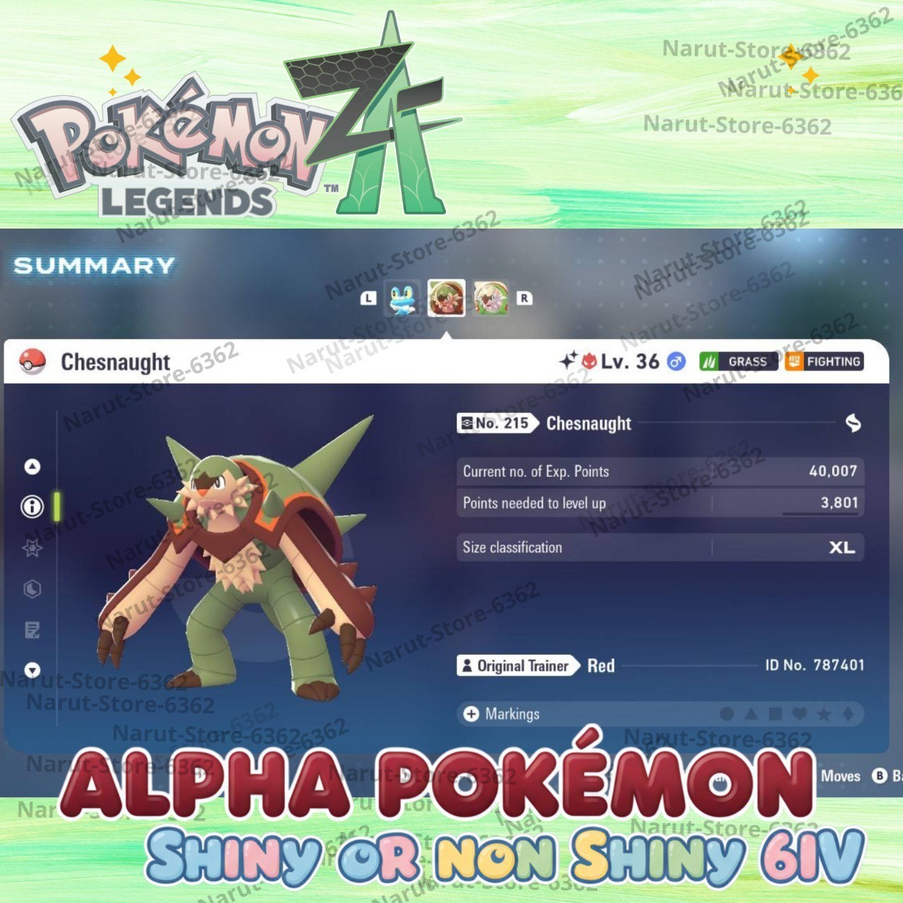 ?Alpha Chesnaught SHINY OR NON SHINY ? 6IV?Pokemon Legends ZA ?Legends Z-A