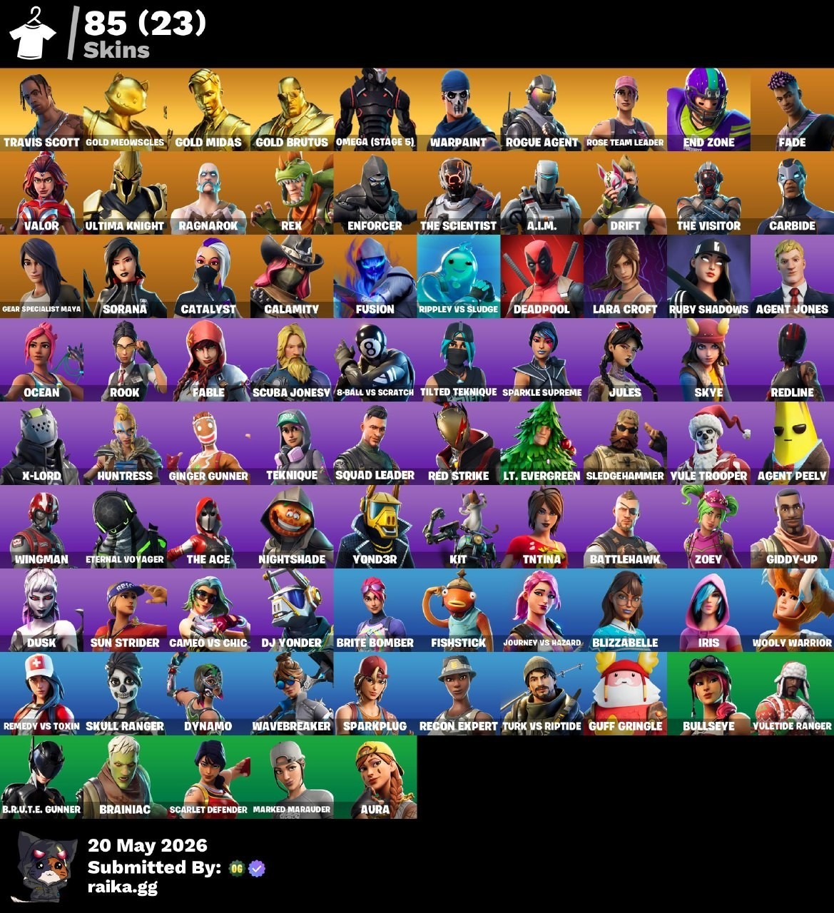 ?85 Set: Travis Scott, Gold Midas, Warpaint, Omega Stage 5, Rogue Agent, STW