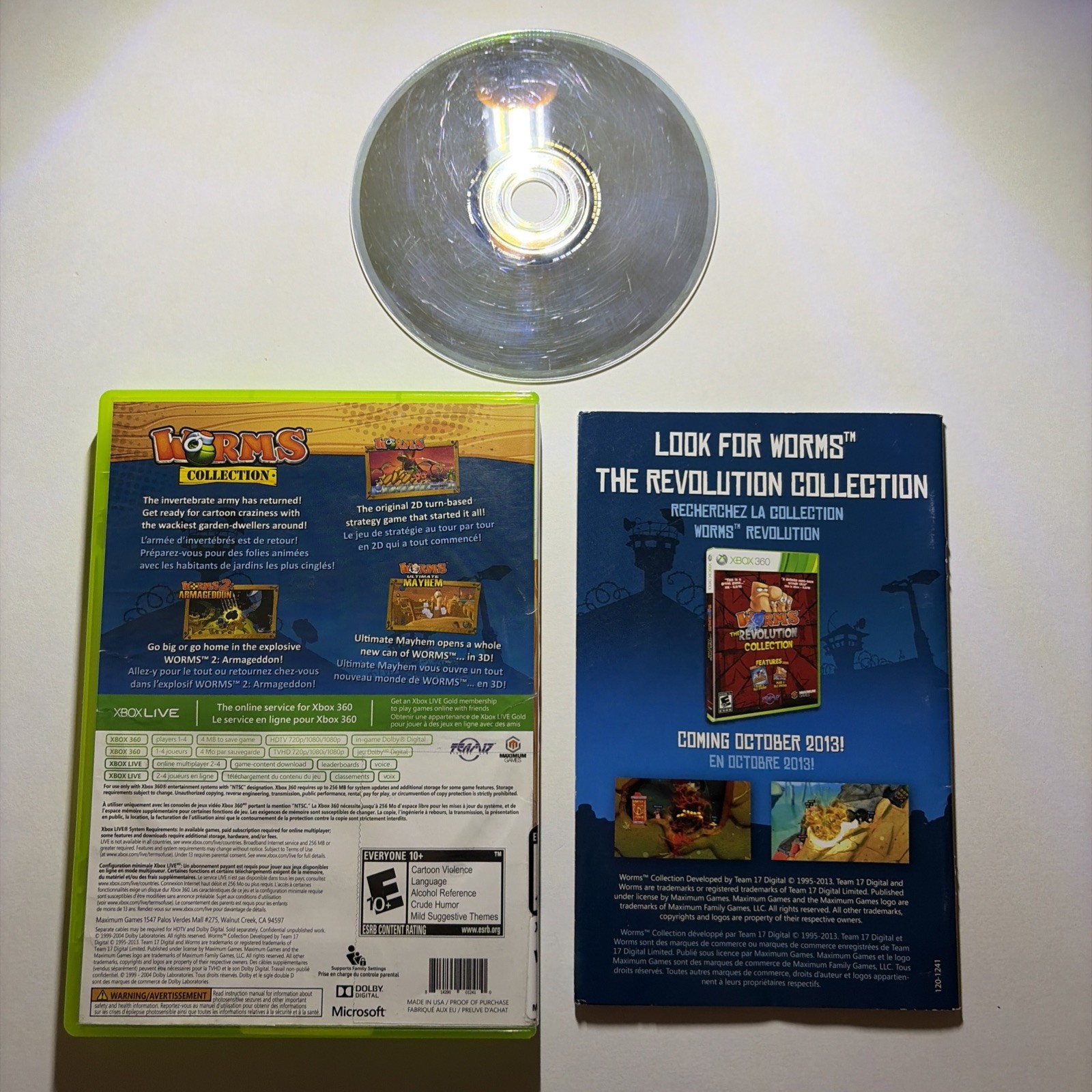 Worms Collection (Microsoft Xbox 360, 2013) W/ Manual