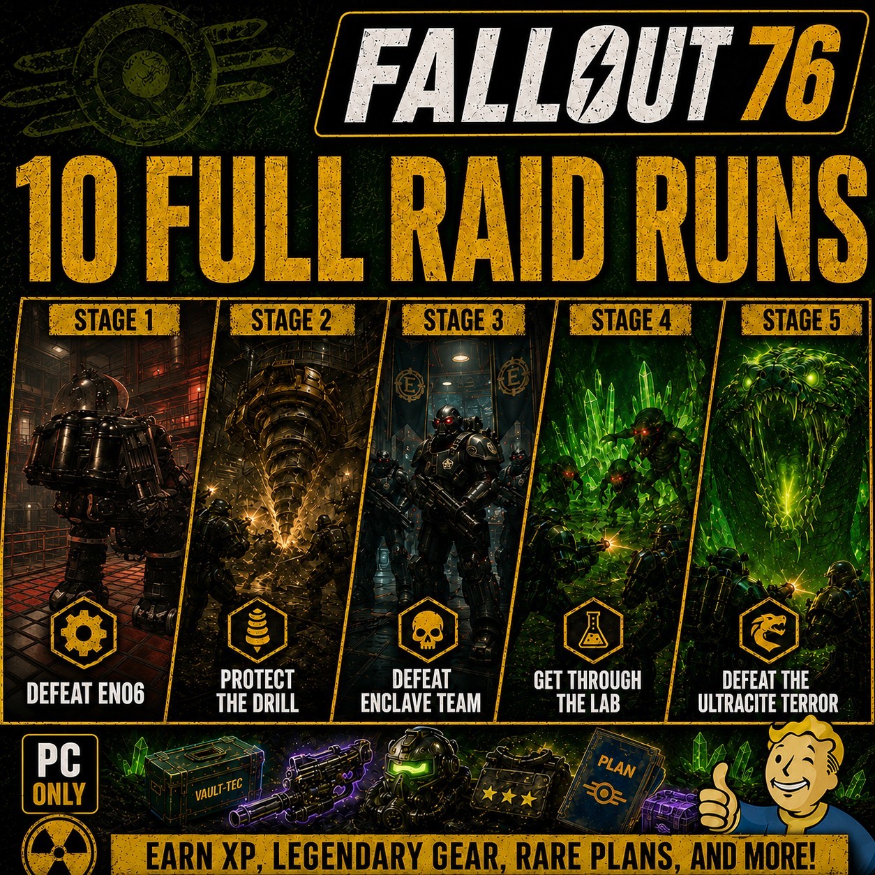 FALLOUT 76 PC 10X FULL RAID RUNS STAGES 1-5