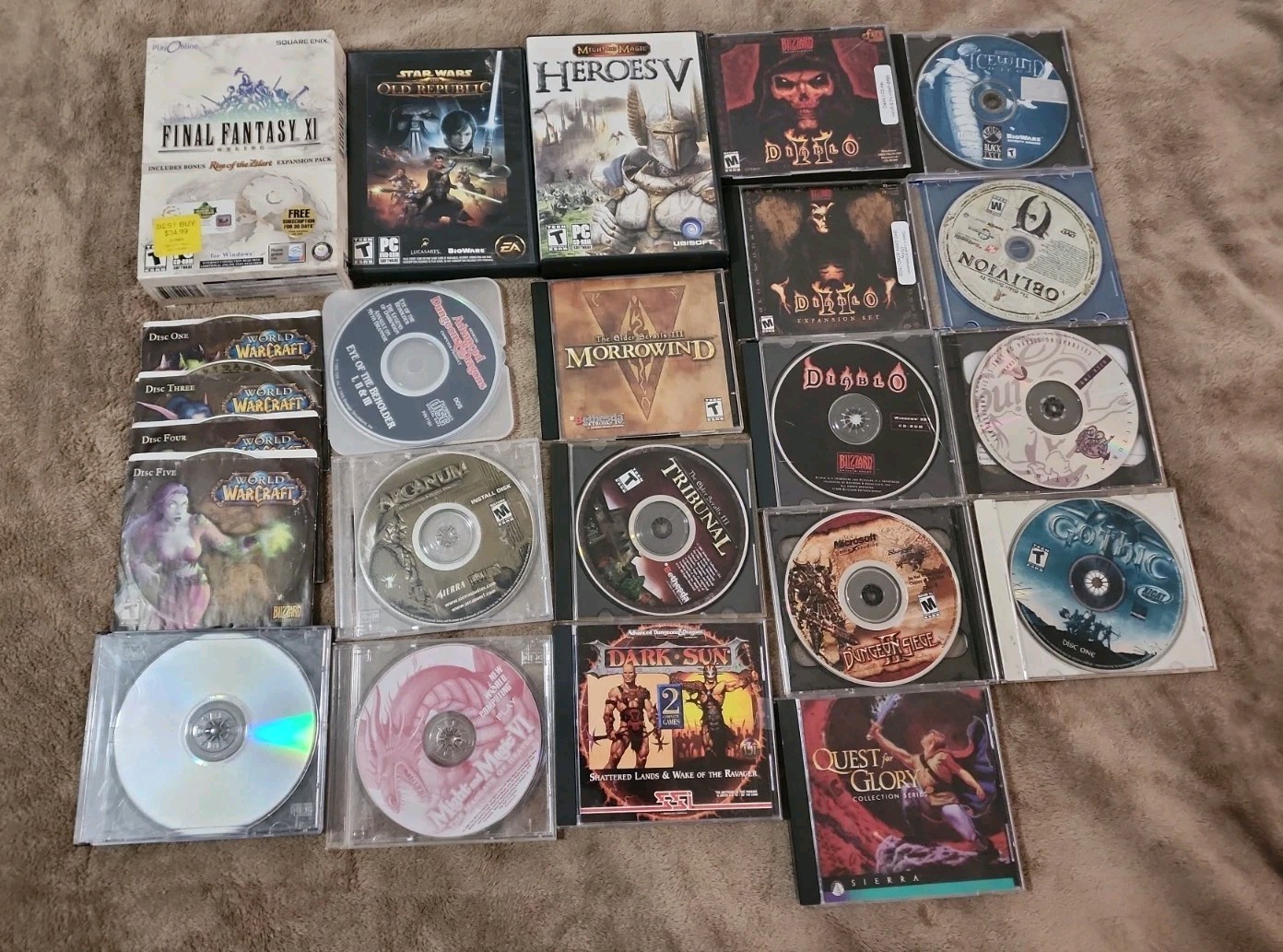PC RPG Games Lot Diablo WoW Elder Scrolls KOTOR Icewind Arcanum Software Bundle