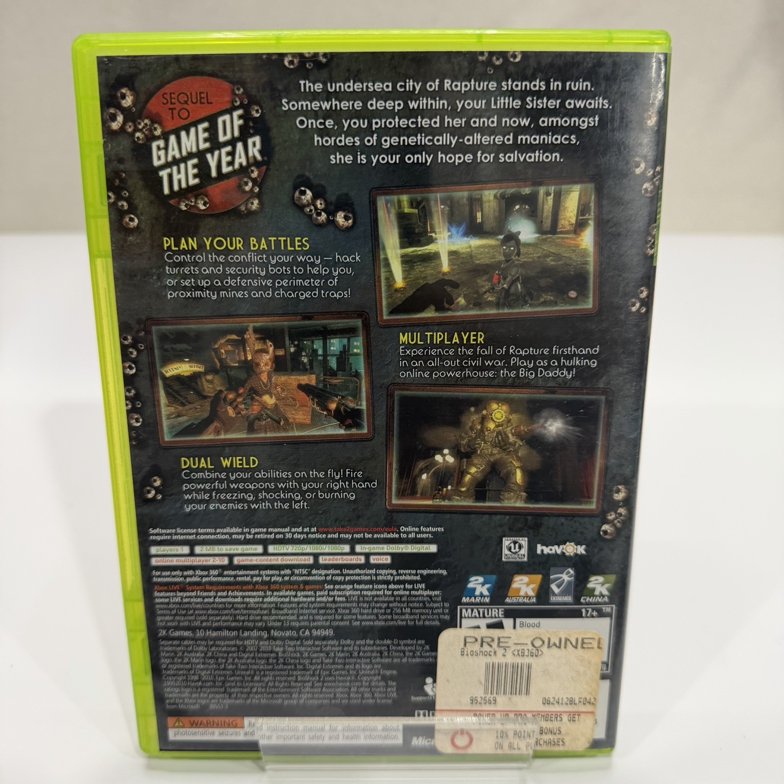preowned Xbox 360 Bioshock 2 Complete CIB Excellent Tested Pristine disc