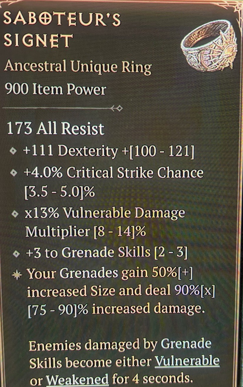 Diablo 4 ? Season 14! Saboteurs Signet Unique Rogue Ring! Maxroll 90% Aspect